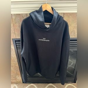 Maison Martin Margiela Black Embroidered Upside Down Logo Hoodie size 50/Large